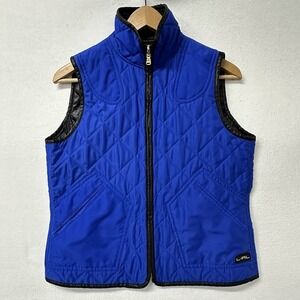 LRL‎ Ralph Lauren Women Quilted Reversible Vest Blue Black Puffer Zip Pockets S